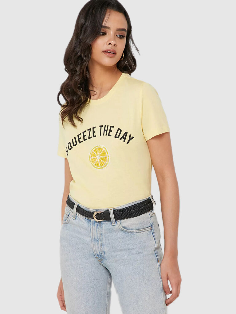 Only T-Shirt Mulher Kita Only Amarelo