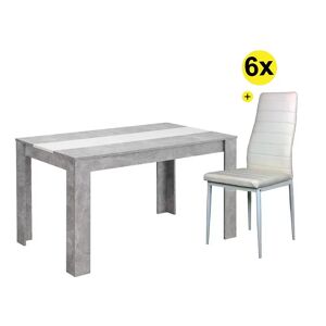 Pack mesa DOMUS (betão) + 6 cadeiras ZARA II (branco)