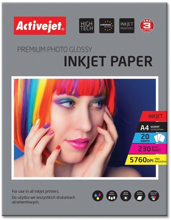 Activejet Papel Fotográfico Ap4-230g20 A4 Lustro 20 Folhas - Activejet