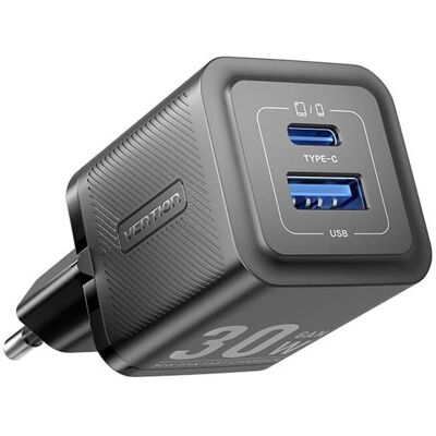 Carregador de Parede Vention FEQB0-EU - USB-C, USB-A, 30W - Preto Carregador de Parede Vention FEQB0-EU - USB-C, USB-A, 30W - Preto