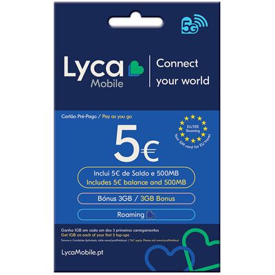 CARTÃO SIM LYCAMOBILE 5EUR CARTÃO SIM LYCAMOBILE 5EUR
