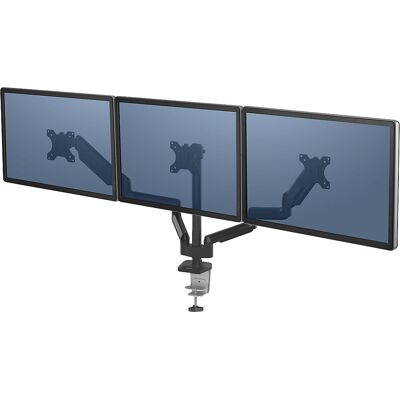 Fellowes Braço de monitor PLATINUM SERIES , braço triplo para 3 monitores, preto, Braço de monitor PLATINUM SERIES, braço triplo para 3 monitores, preto. Adequado para monitores com peso até 21 kg (7 kg por braço) e 68,5 cm (27'') de tamanho. Maximiza o e Fellowes Braço de monitor PLATINUM SERIES , braço triplo para 3 monitores, preto, Braço de monitor PLATINUM SERIES, braço triplo para 3 monitores, preto. Adequado para monitores com peso até 21 kg (7 kg por braço) e 68,5 cm (27'') de tamanho. Maximiza o e