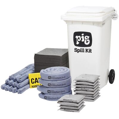 PIG Kit de emergência móvel, médio , versão universal, absorve 183 l, Kit de emergência móvel, médio, versão universal, absorve 183 l. Absorve óleos, líquidos de refrigeração, solventes e água. Absorve até 183 l. Kit de emergência médio para fugas em bidã PIG Kit de emergência móvel, médio , versão universal, absorve 183 l, Kit de emergência móvel, médio, versão universal, absorve 183 l. Absorve óleos, líquidos de refrigeração, solventes e água. Absorve até 183 l. Kit de emergência médio para fugas em bidã