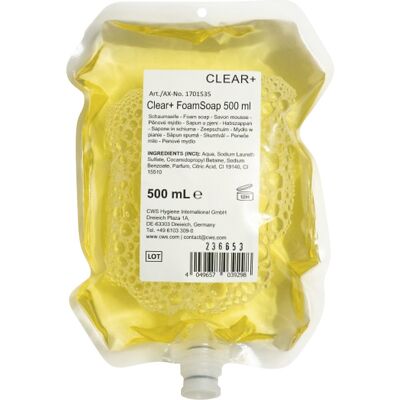 CWS Sabonete em espuma Clear+ , PH neutro, conteúdo 0,5 Litros, Embalagem com 6 Peças, Sabonete em espuma Clear+, PH neutro, conteúdo 0,5 Litros, Embalagem com 6 Peças. Fecho de pressão impede fuga ao trocar os sacos de sabonete. Sacos finos poupam recurs CWS Sabonete em espuma Clear+ , PH neutro, conteúdo 0,5 Litros, Embalagem com 6 Peças, Sabonete em espuma Clear+, PH neutro, conteúdo 0,5 Litros, Embalagem com 6 Peças. Fecho de pressão impede fuga ao trocar os sacos de sabonete. Sacos finos poupam recurs