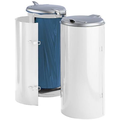 VAR Coletor de lixo de chapa de aço , para volumes de 120 l, com porta de um batente, branco com tampa de plástico pintada em prateado, Coletor de lixo de chapa de aço, para volumes de 120 l, com porta de um batente, branco com tampa de plástico pintada e VAR Coletor de lixo de chapa de aço , para volumes de 120 l, com porta de um batente, branco com tampa de plástico pintada em prateado, Coletor de lixo de chapa de aço, para volumes de 120 l, com porta de um batente, branco com tampa de plástico pintada e
