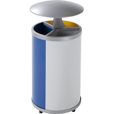 VAR Coletor de materiais recicláveis, redondo , volume 3 x 30 l, AxØ 950 x 420 mm, com telhado, amarelo, azul, cinzento, Coletor de materiais recicláveis, redondo, volume 3 x 30 l, AxØ 950 x 420 mm, com telhado, amarelo, azul, cinzento. Estação de recolha VAR Coletor de materiais recicláveis, redondo , volume 3 x 30 l, AxØ 950 x 420 mm, com telhado, amarelo, azul, cinzento, Coletor de materiais recicláveis, redondo, volume 3 x 30 l, AxØ 950 x 420 mm, com telhado, amarelo, azul, cinzento. Estação de recolha