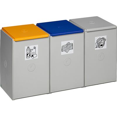 VAR Coletor de materiais recicláveis em plástico , estação com capacidade de 60 l cada, coletor triplo, Coletor de materiais recicláveis em plástico, estação com capacidade de 60 l cada, coletor triplo. Recipientes de plástico robusto e antichoque. Separa VAR Coletor de materiais recicláveis em plástico , estação com capacidade de 60 l cada, coletor triplo, Coletor de materiais recicláveis em plástico, estação com capacidade de 60 l cada, coletor triplo. Recipientes de plástico robusto e antichoque. Separa