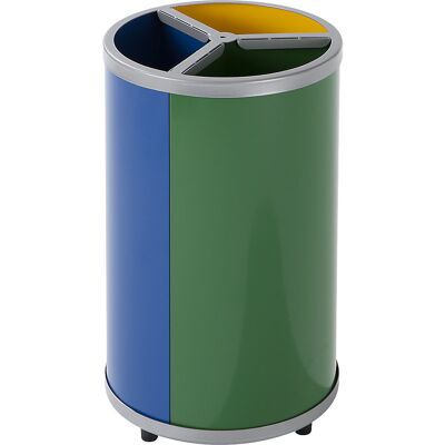 VAR Coletor de materiais recicláveis, redondo , volume 3 x 30 l, AxØ 720 x 420 mm, amarelo, azul, verde, Coletor de materiais recicláveis, redondo, volume 3 x 30 l, AxØ 720 x 420 mm, amarelo, azul, verde. Estação de recolha com 3 recipientes coloridos de VAR Coletor de materiais recicláveis, redondo , volume 3 x 30 l, AxØ 720 x 420 mm, amarelo, azul, verde, Coletor de materiais recicláveis, redondo, volume 3 x 30 l, AxØ 720 x 420 mm, amarelo, azul, verde. Estação de recolha com 3 recipientes coloridos de