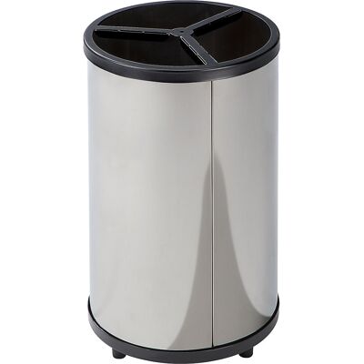 VAR Coletor de materiais recicláveis, redondo , volume 3 x 30 l, AxØ 720 x 420 mm, aço inoxidável, sem telhado, Coletor de materiais recicláveis, redondo, volume 3 x 30 l, AxØ 720 x 420 mm, aço inoxidável, sem telhado. Estação de recolha com 3 recipientes VAR Coletor de materiais recicláveis, redondo , volume 3 x 30 l, AxØ 720 x 420 mm, aço inoxidável, sem telhado, Coletor de materiais recicláveis, redondo, volume 3 x 30 l, AxØ 720 x 420 mm, aço inoxidável, sem telhado. Estação de recolha com 3 recipientes