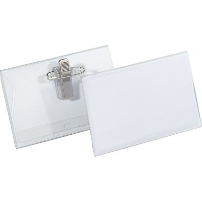 DURABLE Letreiros para nomes com mola combinada , AxL 40 x 75 mm, embalagem de 100 unid., Letreiros para nomes com mola combinada, AxL 40 x 75 mm, embalagem de 100 unid. Em película rígida transparente, com alfinete e mola para prender. Perfuração para co DURABLE Letreiros para nomes com mola combinada , AxL 40 x 75 mm, embalagem de 100 unid., Letreiros para nomes com mola combinada, AxL 40 x 75 mm, embalagem de 100 unid. Em película rígida transparente, com alfinete e mola para prender. Perfuração para co