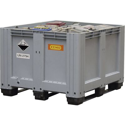 CEMO Caixa de armazenamento e transporte para baterias usadas , em PE, volume 610 l, com 3 patins, Caixa de armazenamento e transporte para baterias usadas, em PE, volume 610 l, com 3 patins. Para recolher, armazenar e transportar baterias usadas de acord CEMO Caixa de armazenamento e transporte para baterias usadas , em PE, volume 610 l, com 3 patins, Caixa de armazenamento e transporte para baterias usadas, em PE, volume 610 l, com 3 patins. Para recolher, armazenar e transportar baterias usadas de acord