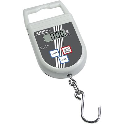 KERN Balança suspensa manual , com função Hold, âmbito de pesagem até 15 kg, legibilidade 20 g, Balança suspensa manual, com função Hold, âmbito de pesagem até 15 kg, legibilidade 20 g. Provado pelo TÜV. Pesagem de controlo rápida na receção e expedição d KERN Balança suspensa manual , com função Hold, âmbito de pesagem até 15 kg, legibilidade 20 g, Balança suspensa manual, com função Hold, âmbito de pesagem até 15 kg, legibilidade 20 g. Provado pelo TÜV. Pesagem de controlo rápida na receção e expedição d