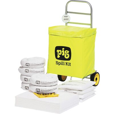 PIG Kit de emergência em trolley , versão para óleo, absorve 54,3 l, Kit de emergência em trolley, versão para óleo, absorve 54,3 l. Absorve e retém óleo e líquidos à base de óleo, mas não água. Para utilizar em terra e na água. Absorve 54,3 l por kit de PIG Kit de emergência em trolley , versão para óleo, absorve 54,3 l, Kit de emergência em trolley, versão para óleo, absorve 54,3 l. Absorve e retém óleo e líquidos à base de óleo, mas não água. Para utilizar em terra e na água. Absorve 54,3 l por kit de