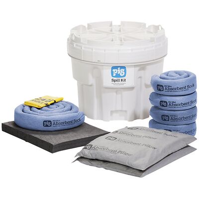 PIG Kit de emergência em bidão de segurança de 76 l , versão universal, absorve 46 l, Kit de emergência em bidão de segurança de 76 l, versão universal, absorve 46 l. Absorve óleos, líquidos de refrigeração, solventes e água. Absorve até 46 l. Recipiente PIG Kit de emergência em bidão de segurança de 76 l , versão universal, absorve 46 l, Kit de emergência em bidão de segurança de 76 l, versão universal, absorve 46 l. Absorve óleos, líquidos de refrigeração, solventes e água. Absorve até 46 l. Recipiente