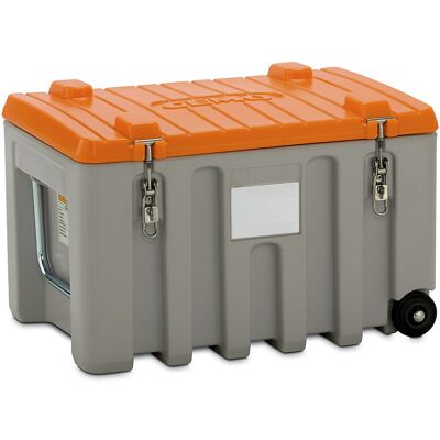 CEMO Caixa universal em polietileno , capacidade 150 l, trolley, cinzento / laranja, Caixa universal em polietileno, capacidade 150 l, trolley, cinzento / laranja. Dimensões ótimas para carrinhos de plataforma. Empilhável, com pinos de fixação. Pegas e bo CEMO Caixa universal em polietileno , capacidade 150 l, trolley, cinzento / laranja, Caixa universal em polietileno, capacidade 150 l, trolley, cinzento / laranja. Dimensões ótimas para carrinhos de plataforma. Empilhável, com pinos de fixação. Pegas e bo