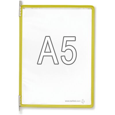 Tarifold Quadro transparente , UE de 10 unid., para A5, amarelo, Quadro transparente, UE de 10 unid., para A5, amarelo. Em película resistente, antirreflexo com armação de arame de aço revestida a plástico. Utilização fácil, pino giratório estável em meta Tarifold Quadro transparente , UE de 10 unid., para A5, amarelo, Quadro transparente, UE de 10 unid., para A5, amarelo. Em película resistente, antirreflexo com armação de arame de aço revestida a plástico. Utilização fácil, pino giratório estável em meta