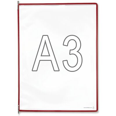 Tarifold Quadro transparente , UE de 10 unid., para A3, vermelho, Quadro transparente, UE de 10 unid., para A3, vermelho. Em película resistente, antirreflexo com armação de arame de aço revestida a plástico. Utilização fácil, pino giratório estável em me Tarifold Quadro transparente , UE de 10 unid., para A3, vermelho, Quadro transparente, UE de 10 unid., para A3, vermelho. Em película resistente, antirreflexo com armação de arame de aço revestida a plástico. Utilização fácil, pino giratório estável em me