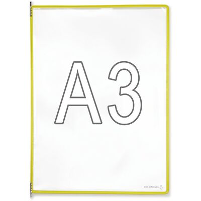 Tarifold Quadro transparente , UE de 10 unid., para A3, amarelo, Quadro transparente, UE de 10 unid., para A3, amarelo. Em película resistente, antirreflexo com armação de arame de aço revestida a plástico. Utilização fácil, pino giratório estável em meta Tarifold Quadro transparente , UE de 10 unid., para A3, amarelo, Quadro transparente, UE de 10 unid., para A3, amarelo. Em película resistente, antirreflexo com armação de arame de aço revestida a plástico. Utilização fácil, pino giratório estável em meta