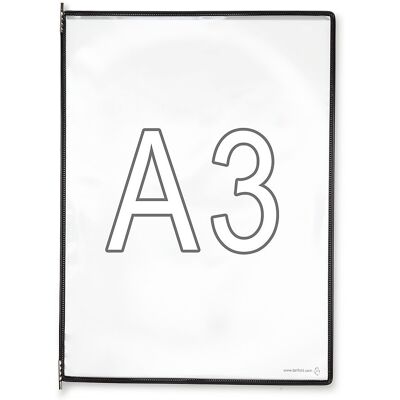 Tarifold Quadro transparente , UE de 10 unid., para A3, preto, Quadro transparente, UE de 10 unid., para A3, preto. Em película resistente, antirreflexo com armação de arame de aço revestida a plástico. Utilização fácil, pino giratório estável em metal. T Tarifold Quadro transparente , UE de 10 unid., para A3, preto, Quadro transparente, UE de 10 unid., para A3, preto. Em película resistente, antirreflexo com armação de arame de aço revestida a plástico. Utilização fácil, pino giratório estável em metal. T