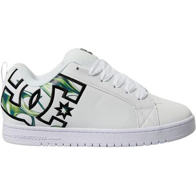 Sapatilha DC Shoes Court Graffik - Branco, silhueta skate classica MKP Sapatilha DC Shoes Court Graffik - Branco, silhueta skate classica MKP