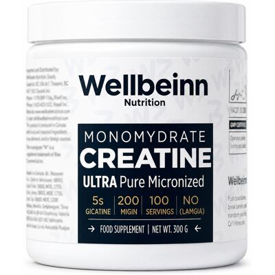 Creatine Monohydrate By Wellbeinn - Creatina monoidratada 100% pura, micronizada 200 mesh, sabor neutro, sem aditivos. 300g MKP Creatine Monohydrate By Wellbeinn - Creatina monoidratada 100% pura, micronizada 200 mesh, sabor neutro, sem aditivos. 300g MKP