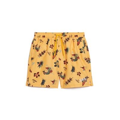 Superdry para homem. M3010232A Fato de banho com estampado havaiano reciclado amarelo (M), Beachwear, Polister Reciclado, Sustentável Superdry para homem. M3010232A Fato de banho com estampado havaiano reciclado amarelo (M), Beachwear, Polister Reciclado, Sustentável