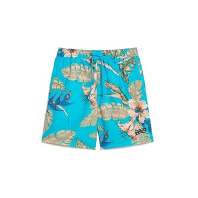 Superdry para homem. M3010232A Calções de banho azuis com estampado havaiano (M), Azul, Beachwear, Polister Reciclado, Sustentável Superdry para homem. M3010232A Calções de banho azuis com estampado havaiano (M), Azul, Beachwear, Polister Reciclado, Sustentável