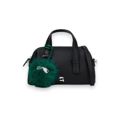 Karl Lagerfeld para mulher. B4W30082 Bolsa satchel pequena com pingente Ikon Pebble preta (OSFA), Preto, Casual, Poliéster Karl Lagerfeld para mulher. B4W30082 Bolsa satchel pequena com pingente Ikon Pebble preta (OSFA), Preto, Casual, Poliéster