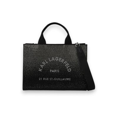 Karl Lagerfeld para mulher. B4W50025 Bolsa tote quadrada com pedraria média Rue St-Guillaume preta (OSFA), Preto, Casual, Algodão Reciclado Karl Lagerfeld para mulher. B4W50025 Bolsa tote quadrada com pedraria média Rue St-Guillaume preta (OSFA), Preto, Casual, Algodão Reciclado