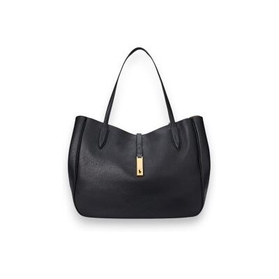 Polo Ralph Lauren para mulher. 428935220002 Bolsa tote Polo ID grande de couro preto (OSFA), Casual, Pele Polo Ralph Lauren para mulher. 428935220002 Bolsa tote Polo ID grande de couro preto (OSFA), Casual, Pele