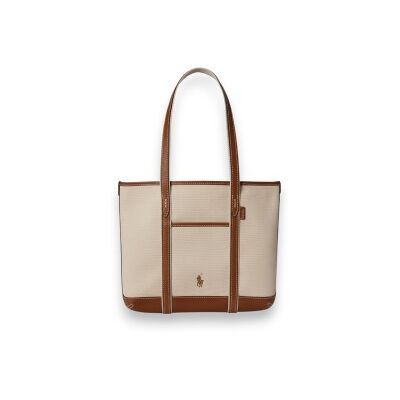 Polo Ralph Lauren para mulher. 428P03085001 Bolsa tote shopper de lona de algodão bege, castanho (OSFA), Casual Polo Ralph Lauren para mulher. 428P03085001 Bolsa tote shopper de lona de algodão bege, castanho (OSFA), Casual