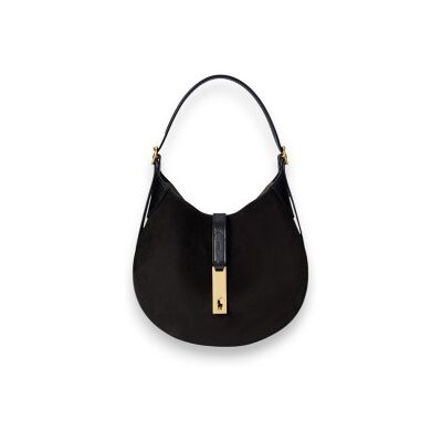 Polo Ralph Lauren para mulher. 428977471001 Bolsa de ombro Polo ID pequena de camurça preta (OSFA), Preto, Casual, Pele Polo Ralph Lauren para mulher. 428977471001 Bolsa de ombro Polo ID pequena de camurça preta (OSFA), Preto, Casual, Pele