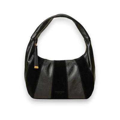 Twinset para mulher. 262TD8201 Bolsa hobo de camurça e couro preto (OSFA), Casual, Pele Twinset para mulher. 262TD8201 Bolsa hobo de camurça e couro preto (OSFA), Casual, Pele