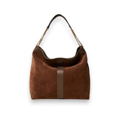 Twinset para mulher. 262TD8160 Bolsa hobo de camurça com logotipo marrom (OSFA), Casual, Pele Twinset para mulher. 262TD8160 Bolsa hobo de camurça com logotipo marrom (OSFA), Casual, Pele