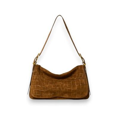 Twinset para mulher. 262TD8140 Bolsa Liliane de camurça com estampa de crocodilo marrom (OSFA), Casual, Pele Twinset para mulher. 262TD8140 Bolsa Liliane de camurça com estampa de crocodilo marrom (OSFA), Casual, Pele