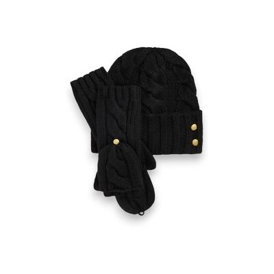 Lauren Ralph Lauren para mulher. 454P23538002 Conjunto de gorro e mitenes em ponto de tranças preto (OSFA), Casual, Lã Lauren Ralph Lauren para mulher. 454P23538002 Conjunto de gorro e mitenes em ponto de tranças preto (OSFA), Casual, Lã