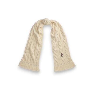 Polo Ralph Lauren para mulher. 455P18119003 Cachecol em ponto de tranças com Polo Bear bege (OSFA), Casual, Lã Polo Ralph Lauren para mulher. 455P18119003 Cachecol em ponto de tranças com Polo Bear bege (OSFA), Casual, Lã
