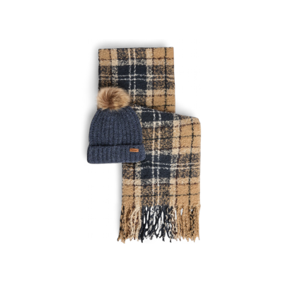 Barbour para mulher. LGS0077 Set presente gorro e cachecol tartã Saltburn bege, marinho (OSFA), Casual, Poliéster Barbour para mulher. LGS0077 Set presente gorro e cachecol tartã Saltburn bege, marinho (OSFA), Casual, Poliéster