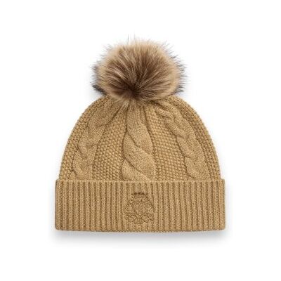 Lauren Ralph Lauren para mulher. 454P23548001 Gorro de tricô com pompom e brasão (OSFA), Bege, Casual, Sintético Lauren Ralph Lauren para mulher. 454P23548001 Gorro de tricô com pompom e brasão (OSFA), Bege, Casual, Sintético