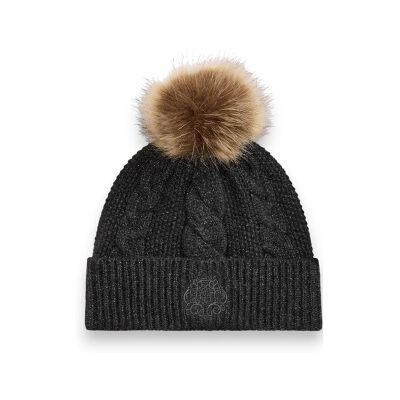 Lauren Ralph Lauren para mulher. 454P23548002 Gorro de tricô com pompom e brasão preto (OSFA), Casual, Cinza, Sintético Lauren Ralph Lauren para mulher. 454P23548002 Gorro de tricô com pompom e brasão preto (OSFA), Casual, Cinza, Sintético