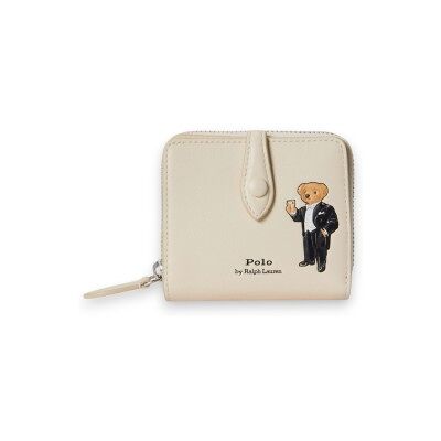 Polo Ralph Lauren para mulher. 427P18490001 Carteira compacta em pele com Polo Bear branco quebrado (OSFA), Casual Polo Ralph Lauren para mulher. 427P18490001 Carteira compacta em pele com Polo Bear branco quebrado (OSFA), Casual