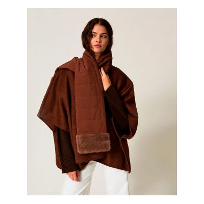 Twinset para mulher. 262TO5510 Poncho de pano com cachecol marrom (OSFA), Casual, Poliéster Twinset para mulher. 262TO5510 Poncho de pano com cachecol marrom (OSFA), Casual, Poliéster