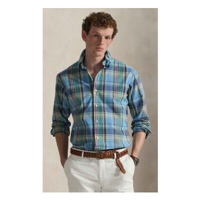 Polo Ralph Lauren para homem. 710P06020007 Camisa xadrez azul de ajuste personalizado (XL), Casual, Algodão, Manga comprida Polo Ralph Lauren para homem. 710P06020007 Camisa xadrez azul de ajuste personalizado (XL), Casual, Algodão, Manga comprida