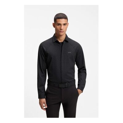 BOSS para homem. 50554481 Camisa de corte regular em piqué preto (L), Casual, Algodão, Clássico, Manga comprida BOSS para homem. 50554481 Camisa de corte regular em piqué preto (L), Casual, Algodão, Clássico, Manga comprida