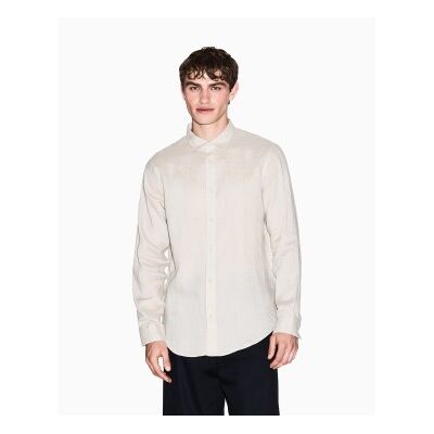 A X Armani Exchange para homem. XM001221AF14619U1102 Camisa Fit de linho bege (S), Casual, Clássico, Manga comprida A X Armani Exchange para homem. XM001221AF14619U1102 Camisa Fit de linho bege (S), Casual, Clássico, Manga comprida