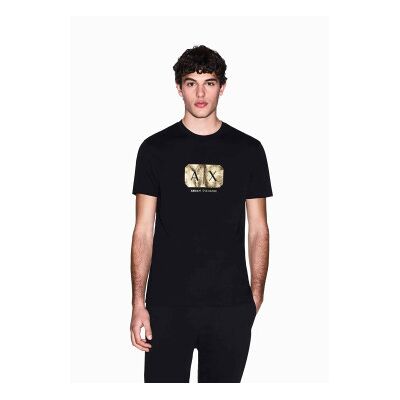 A X Armani Exchange para homem. XM002826AF12308UC001 Logótipo da T-shirt dourado, preto (M), Casual, Algodão, Manga curta A X Armani Exchange para homem. XM002826AF12308UC001 Logótipo da T-shirt dourado, preto (M), Casual, Algodão, Manga curta