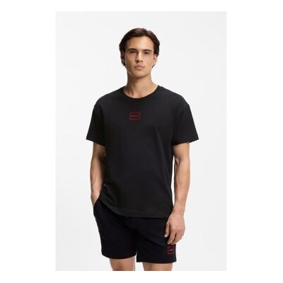 HUGO para homem. 50525236 T-shirt em algodão elástico com logótipo estampado preto (S), Casual, Manga curta HUGO para homem. 50525236 T-shirt em algodão elástico com logótipo estampado preto (S), Casual, Manga curta