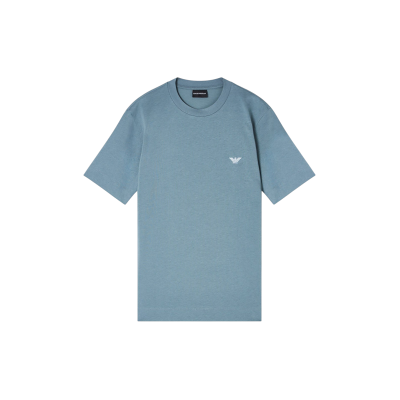 Emporio Armani para homem. EM005396_AF13715 T-Shirt azul de malha fina e volumosa (S), Casual, Algodão, Manga curta Emporio Armani para homem. EM005396_AF13715 T-Shirt azul de malha fina e volumosa (S), Casual, Algodão, Manga curta
