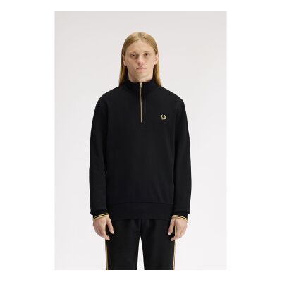 Fred Perry para homem. M2444 Sweatshirt com fita desportiva às riscas e meio fecho de correr preto (M), Casual, Algodão Fred Perry para homem. M2444 Sweatshirt com fita desportiva às riscas e meio fecho de correr preto (M), Casual, Algodão