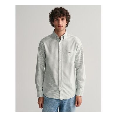 Gant para homem. 3000230 Camisa Oxford de corte regular com riscas finas verdes (5XL), Casual, Algodão, Clássico, Manga comprida Gant para homem. 3000230 Camisa Oxford de corte regular com riscas finas verdes (5XL), Casual, Algodão, Clássico, Manga comprida
